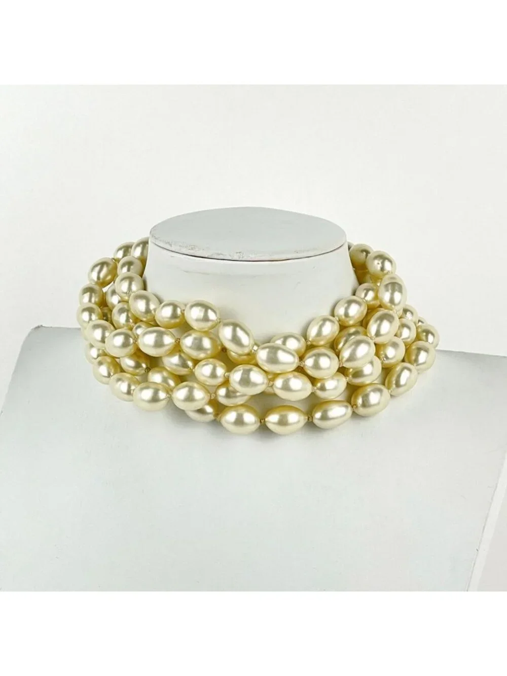 Chanel Faux Pearl Necklace 5 Row Choker White